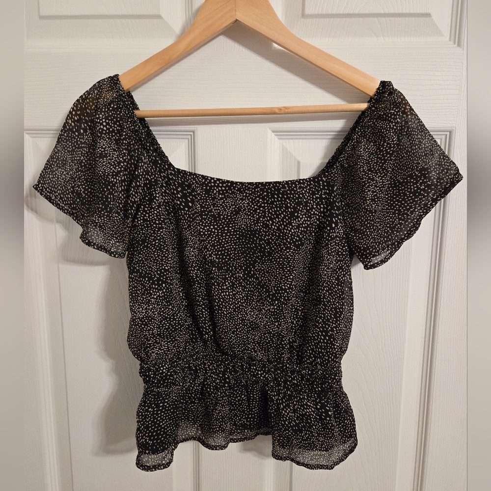 Lush Black Polka Dot Women's Blouson Top Size XS